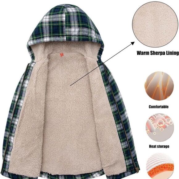 ThCreasa Boys‎ Plaid Flannel Sherpa Zip Up LS Jacket Green L (10-12) NWT IN PKG - Picture 5 of 9